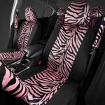 BDK carXS Zebra Print Car Seat Covers Full Set, Includes Matching Seat Belt Pads and Steering Wheel Cover, Two-Tone Animal Print Pink Seat Covers for Cars for Women, Car Seat Protector Interior Covers