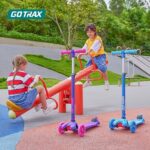 Gotrax KS1 Kids Kick Scooter, LED Lighted Wheels and 3 Adjustable Height Handlebars, Lean-to-Steer & Widen Anti-Slip Deck, 3 Wheel Scooter for Boys & Girls Ages 2-8 and up to 100 Lbs (Blue)