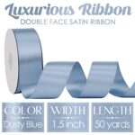 MEEDEE Dusty Blue Satin Ribbon 1-1/2 Inch Dusty Blue Ribbon Lux Satin Double Faced Satin Ribbon by 50 Yards Polyester Satin Ribbon for Crafts, Satin Weddings, Flower Bouquet, Holiday Decorating