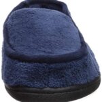 isotoner Men’s Terry Moccasin Slipper with Memory Foam for Indoor/Outdoor Comfort, Navy, X-Large