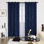 Deconovo Navy Blackout Curtains and Drapes 84 Inch Length 2 Panels Set – Bedroom Grommet Curtains with Floral Design (52 x 84 Inch, Navy Blue, 2 Panels)