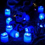 LITAKE Blue LED Candles,Flameless Flickering Blue Tea Lights Candles,Battery Operated LED Halloween Votive Candle Lights Bulk for Christmas Birthday Wedding Party Festival Decor,24 Packs