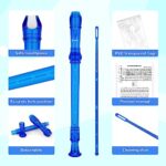 SWAN Soprano Recorder Instrument for Beginners Kids Student – Baroque Style 8 Hole Flute Detachable 3pcs ABS Descant Recorders with Cleaning Rod and Fingering Chart, SW8KT, Transparent Blue