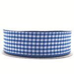 VIVIQUEN Blue Gingham Ribbon Checkered Ribbon 1-Inch 25 Yard Each Roll 100% Polyester Woven Edge (Blue)