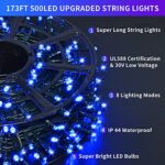 JMEXSUSS 500 LED Blue Christmas Lights Outdoor, 173ft 8 Modes Waterproof Christmas Tree Lights, Green Wire LED Fairy String Lights Plug in for Indoor Christmas Decor