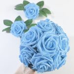 homEdge Artificial Rose, 25pcs Foam Artificial Flowers with Stem for Home Decorations, Wedding Bouquets, Party, Certerpieces, Anniversaries-Aqua Blue
