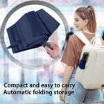 SIEPASA Windproof Travel Compact Umbrella, 8-Ribs Anti-UV Waterproof Folding Umbrella with Telfon Coating-One Button for Auto Open and Close (Navy Blue)