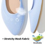 BABUDOG Womens Memory Foam Flats Shoes,Breathable Mesh Ballet Flats,Pointed-Toe Flats Slip on Dress Shoes(Light Blue.US8)