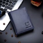 BULLCAPTAIN Large Capacity Genuine Leather Bifold Wallet/Credit Card Holder for Men with 15 Card Slots QB-027 (Blue)