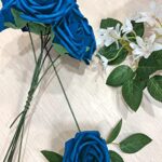 Lmeison Artificial Flowers Wedding Flower Rose Royal Blue Fake Roses 50pcs Real Looking Foam Roses with Stems for Bouquets Table Decoration Centerpieces Valentine’s Day Bridal Shower Party Home