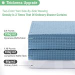 Dynamene Blue Fabric Shower Curtain – Waffle Weave Textured Heavy Duty Cloth Shower Curtains for Bathroom, 256GSM Hotel Luxury Weighted Bath Curtain Set with 12 Plastic Hooks,72×72, Moonlight Blue