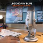 Blue Yeti USB Mic for Recording & Streaming on PC and Mac, 3 Condenser Capsules, 4 Pickup Patterns, Headphone Output and Volume Control, Mic Gain Control, Adjustable Stand, Plug & Play – Silver