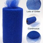 Glitter Tulle Fabric Rolls, 6 Inch 50 Yards (150ft) Sparkling Spool Ribbon Sequin Netting for Tutu Skirt Gift Wrapping Wedding Party Decoration (Royal Blue)