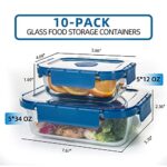 HAKEEMI Glass Food Storage Containers 10 Pack, Glass Meal Prep Containers with Snap Locking Lids Airtight Built in Air Vents, Glass Lunch Containers, Microwave/Dishwasher Safe, Navy Blue