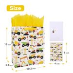 13″ Large Vehicle-themed Gift Bags Set with Greeting Card and Tissue Paper (Yellow Car Design) for boys, Kids Birthday Party,Baby boy,Baby Shower,Newborn,New Moms or Parents -10.2”x5.2”x13”, 1 Pcs
