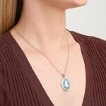 MORGAN & PAIGE Cameo Pendant Necklace for Women – Genuine Carved Blue Agate Gemstone Charm on 925 Sterling Silver Chain, 18 inches Madonna Virgin Mary