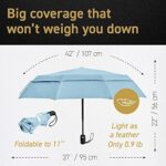 EEZ-Y Windproof Travel Umbrellas for Rain – Lightweight, Strong, Compact with & Easy Auto Open/Close Button for Single Hand Use – Double Vented Canopy for Men & Women – Light blue