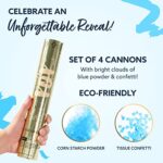 Revealations Gender Reveal Confetti Powder Cannon – Set of 4 Blue Party Supplies Poppers – 100% Biodegradable Tissue Safe Smoke Cannons