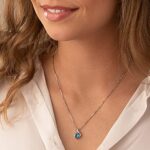 PEORA Swiss Blue Topaz Open Bezel Wave Pendant Necklace for Women 925 Sterling Silver, Genuine Gemstone Birthstone, 2.25 Carats Round Shape 8mm, with 18-inch Chain
