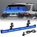 FEELOTAM First Responder Blue Emergency Strobe Lights For Firefighters Police Fire Vehicles LED Warning Light Bra 6 Block 27 Inch 13 Flash Patterns With Cigar Lighter Safety for Rear Window