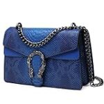 MYHOZEE Crossbody Bags for Women – Snake Printed Clutch Purses Leather Shoulder Bags Chain Strap Evening Handbags Blue
