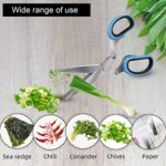 5 Blade Herb Scissors Kitchen Herbs Shears Cutter Set Multipurpose Cutting Shear with 5 Stainless Steel Blades & Safety Cover & Cleaning Comb Salad Sizzors Cilantro Chive Parsley Scissors (Blue Black)