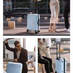 BAGSMART Carry On Luggage 22x14x9 Airline Approved, 20 Inch Lightweight Carry On Suitcase, Hard Shell Luggage with Spinner Wheels, 100% PC Rolling Suitcases for Men and Women, Pale Azure