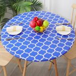 smiry Round Tablecloth, Waterproof Elastic Fitted Table Covers for 36″ – 44″ Tables, Wipeable Flannel Backed Vinyl Tablecloths for Picnic, Camping, Dining, Indoor and Outdoor, Blue Morocco