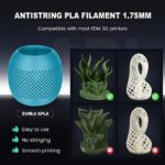 SUNLU AntiString PLA Filament 1.75mm APLA 3D Printer Filament 1.75mm, 1kg Spool (2.2lbs), Dimensional Accuracy +/- 0.02mm, Neatly Wound 3D Printing Filament Fit Most FDM 3D Printers, 1000g Light Blue
