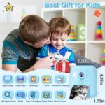 GKTZ Kids Camera Instant Print – 1080P HD 0 Ink Instant Print Photo – Christmas Birthday Gifts for Age 3-8 Girls Boys – Portable Toy with 3 Rolls Photo Paper, 5 Color Pens, 32GB Card – Blue