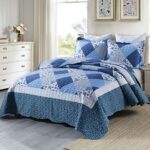 HoneiLife Quilt Set King Size – 3 Piece Microfiber Quilts Reversible Bedspreads Patchwork Coverlets Floral Bedding Set All Season Quilts with Blue and White Porcelain Pattern