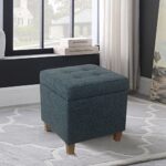HomePop Square Tufted Storage Ottoman – Textured Navy, Small