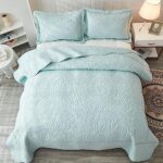 MarCielo 3-Piece 100% Cotton Oversized Bedspread Set Coverlet Set Lightweight Quilt Set Embroidery Farmhouse Bedding Set (Aruba Blue-Mint Green, King (118″x106″))