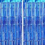 CHRORINE 2pcs 1m x 2.5m Blue Metallic Tinsel Foil Fringe Curtains, Party Streamers Backdrop for Kids Boy Birthday Baby Shower Bachelorette Bridal Shower Blue Party Decorations