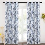 KGORGE Blackout Curtains & Drapes Boho Home/Office Artistic Decor with Vivid Watercolor Floral Painting Thermal Insulated Energy Efficient Shades for Bedroom Living Room (Blue, W 52″ x L 84″, 1 Pair)