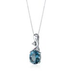 Peora London Blue Topaz Wave Solitaire Pendant Necklace for Women 925 Sterling Silver, Natural Gemstone, 3 Carats Oval Shape 10x8mm, with 18 inch Chain