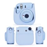 Phetium Instant mini 12 Camera Protective Case Compatible with Instax Mini 12 11,PU Leather Bag with Pocket and Adjustable Shoulder Strap (Pastel Blue)