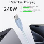 Anker USB C to USB C Cable (240W, 6 ft), Bio-Braided USB C Charger Cable, Fast Charge for iPhone 15/15 Pro, MacBook Pro 2020, iPad Pro 2020, iPad Air 4, Samsung Galaxy S23+/S23 Ultra, (Ice Lake Blue)