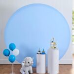 7.5ft Baby Blue Round Backdrop Cover Suitable for 7.5ft Circle Stand,Polyester Blue Birthday Party Wedding Photography Arch Background