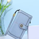 Lavemi Womens Large Capacity Genuine Leather RFID Blocking Wallets Wristlet Clutch Card Holder(1- Light Blue)