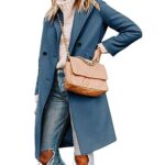 Tanming Women’s Notch Lapel Double Breasted Wool Blend Mid Long Pea Trench Coat (Blue-M)