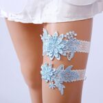 EVAZEN Bride Wedding Garter Blue Lace With Floral Garters Stretch Leg Garter Set Bridal Accessories for Women and Girls