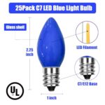 SUNSGNE C7 LED Blue Replacement Christmas Light Bulbs, 0.6W LED E12 Candelabra Base Bulbs – Great for Christmas Outdoor String Lights, Salt Lamp, Night Lights, Decorative Lights, Pack of 25