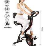 HAPBEAR Folding Exercise Bike Magnetic Foldable Stationary Bike, 3 in 1 Mode Indoor Upright Fitness Workout X-Bike with 8-Level Resistance and Arm Resistance Band, Pulse Sensor,LCD Monitor Red