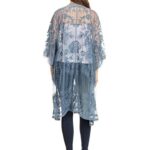 Lace Kimono Beach Cover Up Transparent Cardigan for Women Half Sleeve Gown Outfits, Blue, Onesize