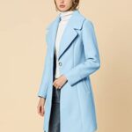 Allegra K Women’s Elegant Notched Lapel Button Single Breasted Winter Coat Medium Light Blue