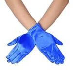 DreamHigh Women Short Satin Mittens Opera Gloves Wrist Length Gloves (Blue)