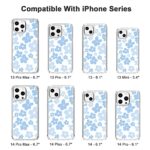 Light Blue Flower Phone Case Compatible with iPhone 14 13 12 11 Mini Pro Max XR – Shockproof Protective TPU Clear Phone Cover Case, Blue Floral Pattern Phone Case Designed for Women Girls