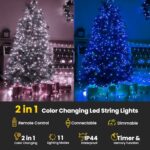 Lyhope Christmas Lights, 65.6ft 200 LED Christmas Fairy Lights, Blue & White Color Changing String Lights, with Remote 11 Modes 30V Xmas Tree Twinkle Lights for Patio Yard Party Indoor Outdoor Decor