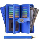 Travelambo Womens Wallet Large Capacity RFID Blocking Genuine Leather Wristlet Wallets(Sky Blue)